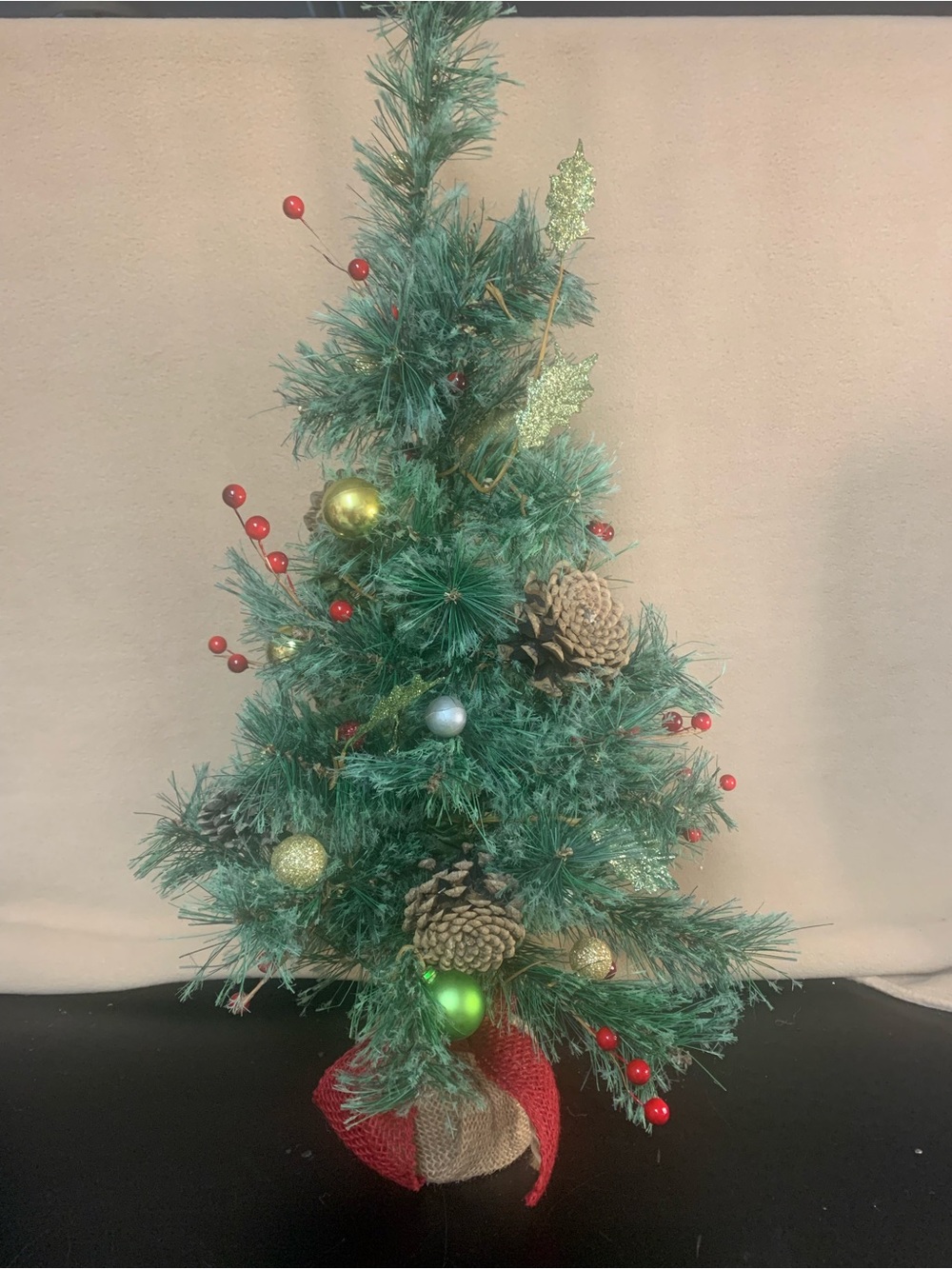 Mini Artificial Green Holiday Pine Tree with Red Berry Accents